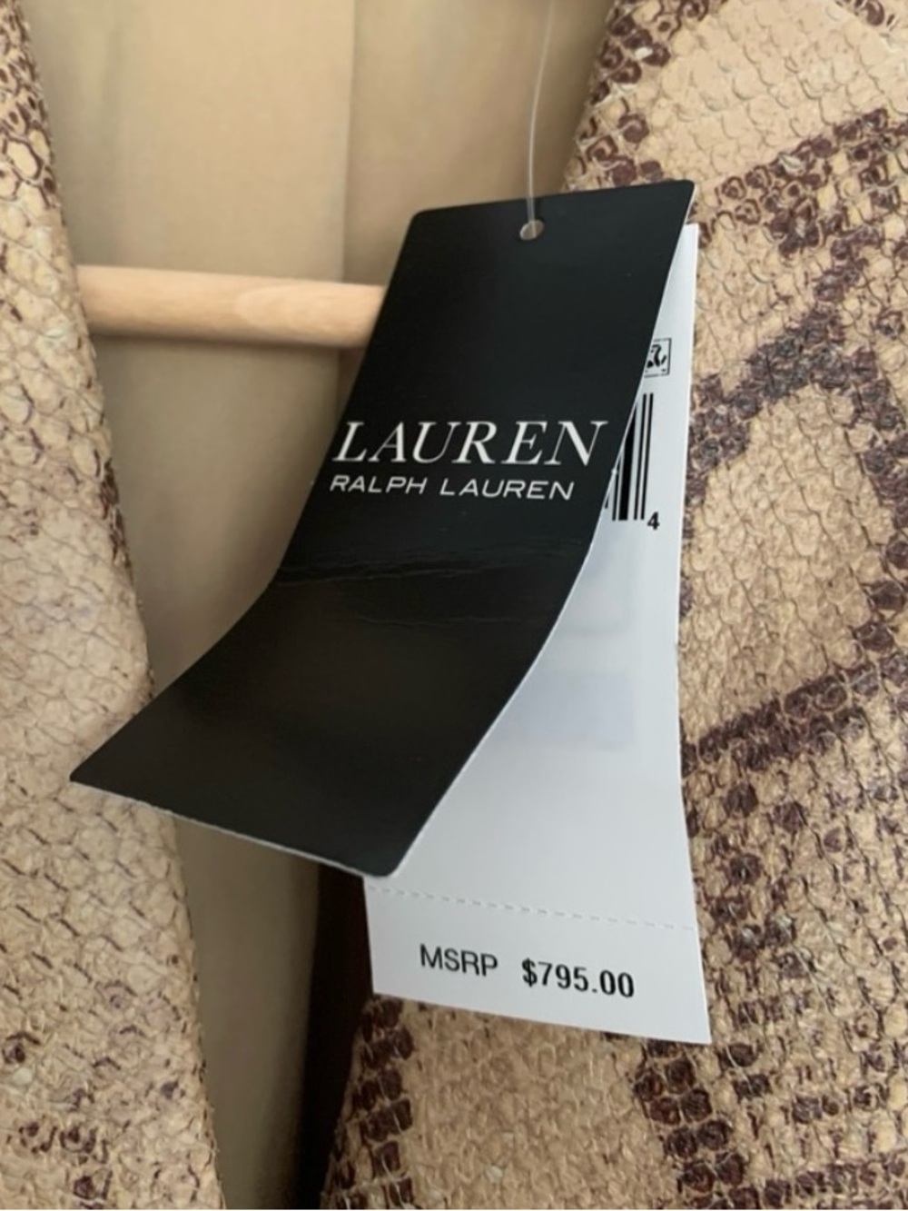 Authentic Lauren Ralph Lauren Python-Embossed Leather Neutral Snake-Print Blazer - Picture 11 of 15